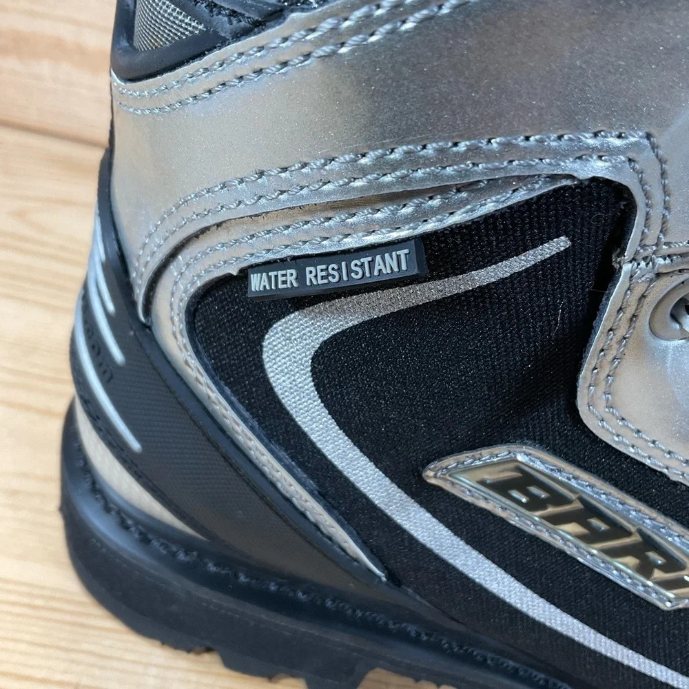 NWOB Bari Hockey Skate Boots Rookie Kids 5.5 M Black Silver Water Resistant
